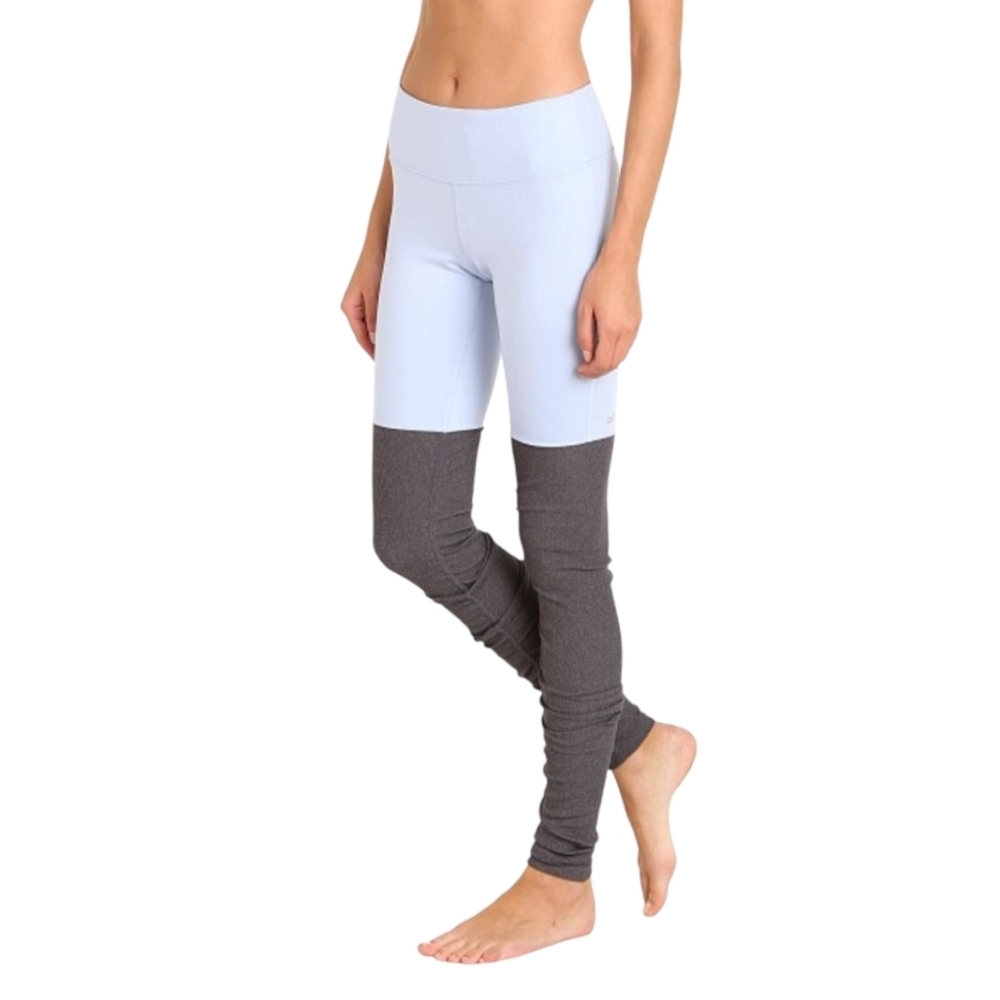 alo Goddess Legging Sky/Storm Heather Size XS Pocket Ruched Ribbed Stretch.